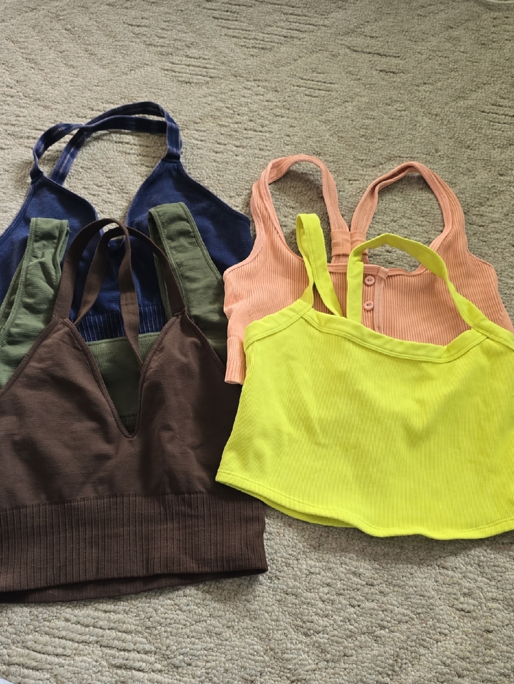 Ribbed Crop Tank Top Bundle - Neon Yellow, Peach, Olive, Navy, Chocolate